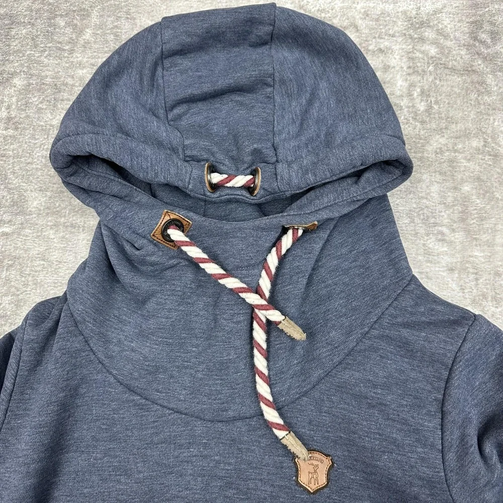 Naketano Hoodie Womens Medium Blue Schnizzel‎ Dizzel Popizzel Cowl Neck Pullover